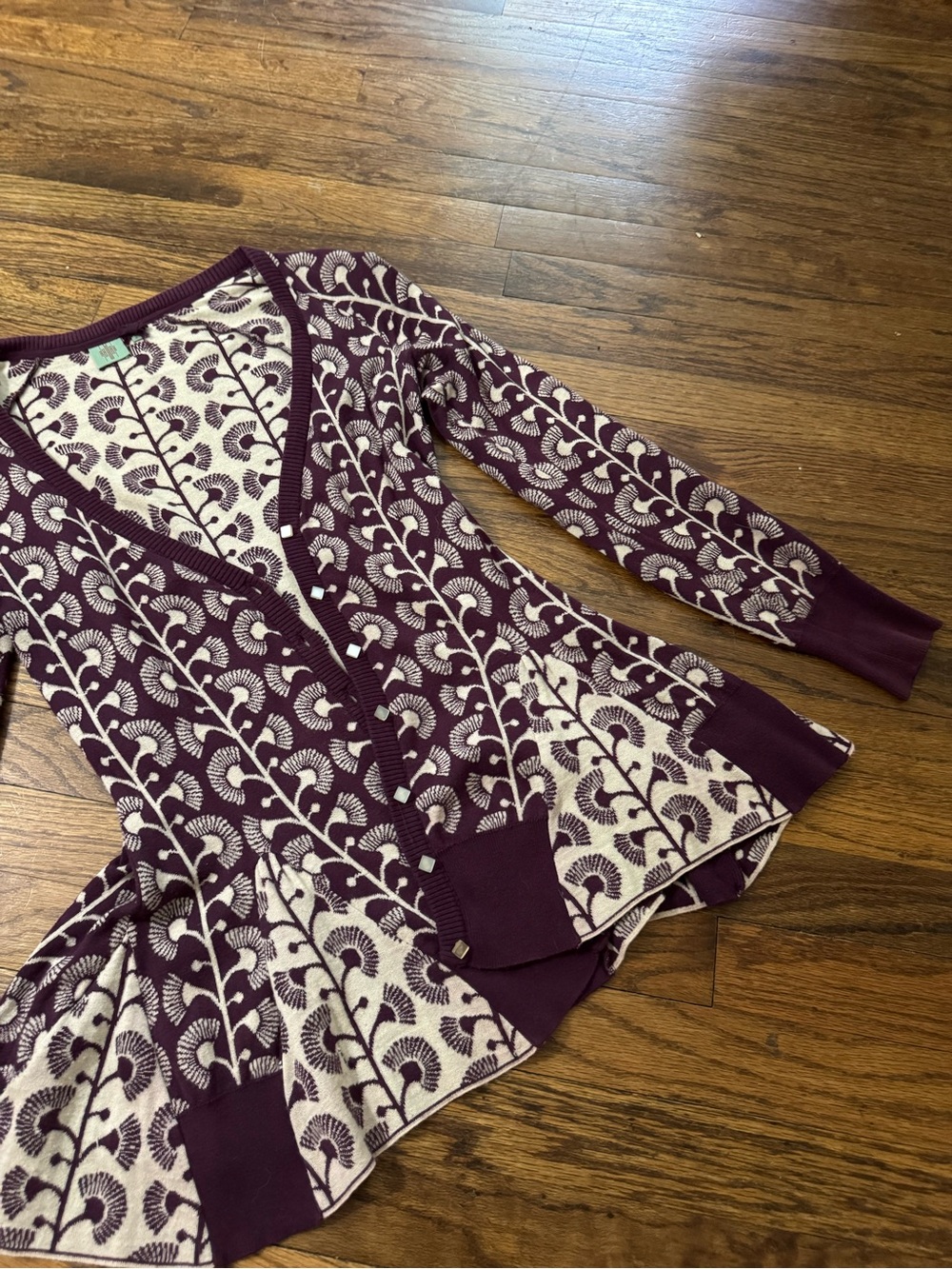 Anthropologie Purple and Cream Patterned Knit Cardigan - Picture 4 of 15
